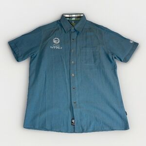 Kühl Tour of Utah Blue Short Sleeve Button-Up Shirt Mens Size L Seersucker